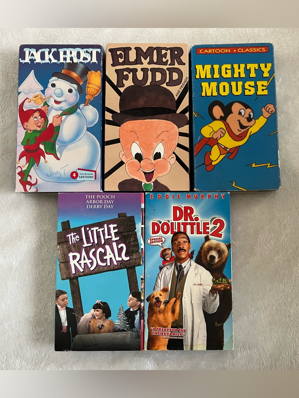 Bundle of 5 Vintage VHS Tapes (Elmer Fudd, Little Rascals, Mighty Mouse, & more)